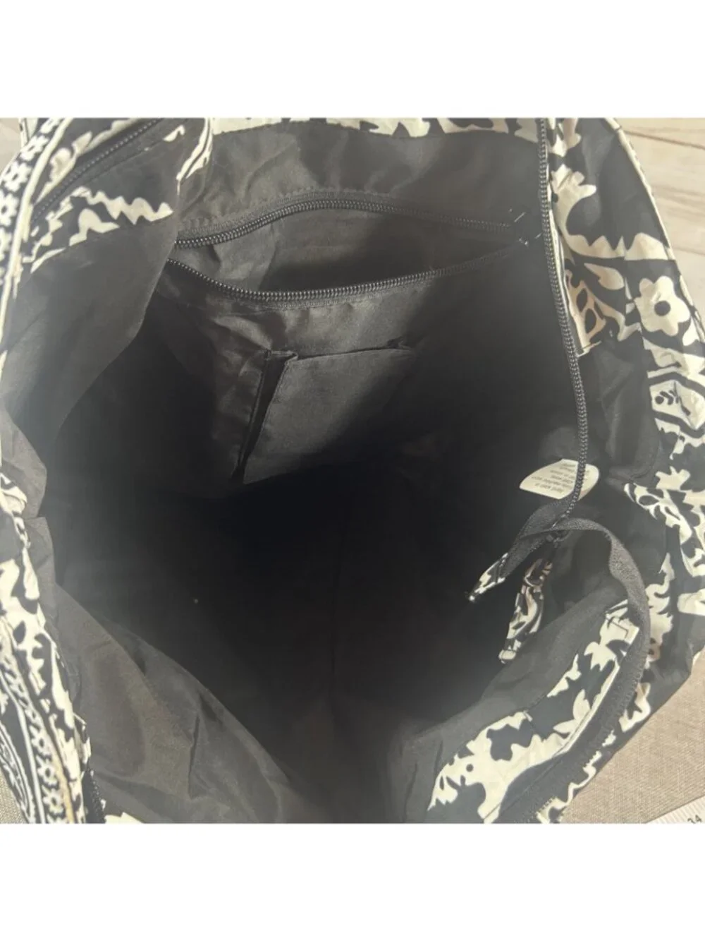 Unbranded Black White Paisley Floral Zip Tote W/ Sides Diaper Travel Work Bag